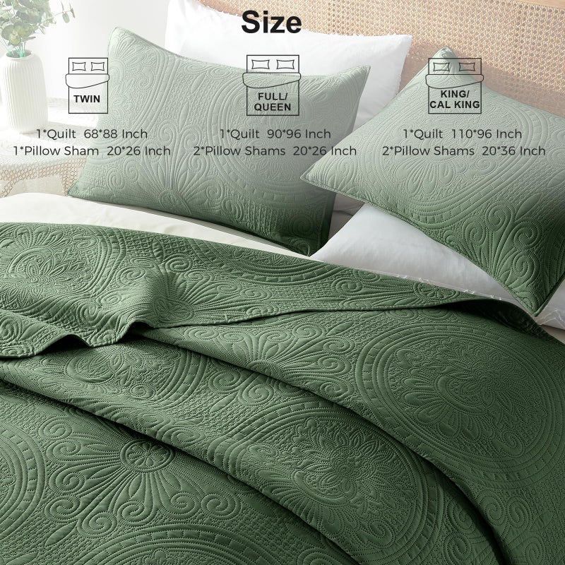 WURUIBO Olive Green Full/Queen Quilt Bedding Set  3 Pieces Lightweight Bedspreads with Pillow Shams  Microfiber Modern Thin Coverlet  Summer Quilted Comforter for All Season (1 Quilt  2 Shams) - Image 5